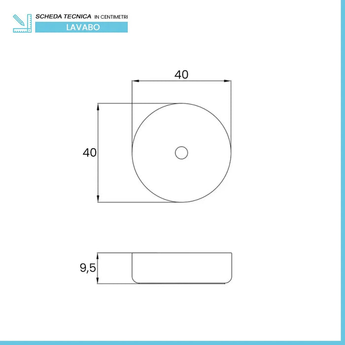 Lavabo da appoggio tondo 40 cm in acciaio inox bianco opaco  Goya