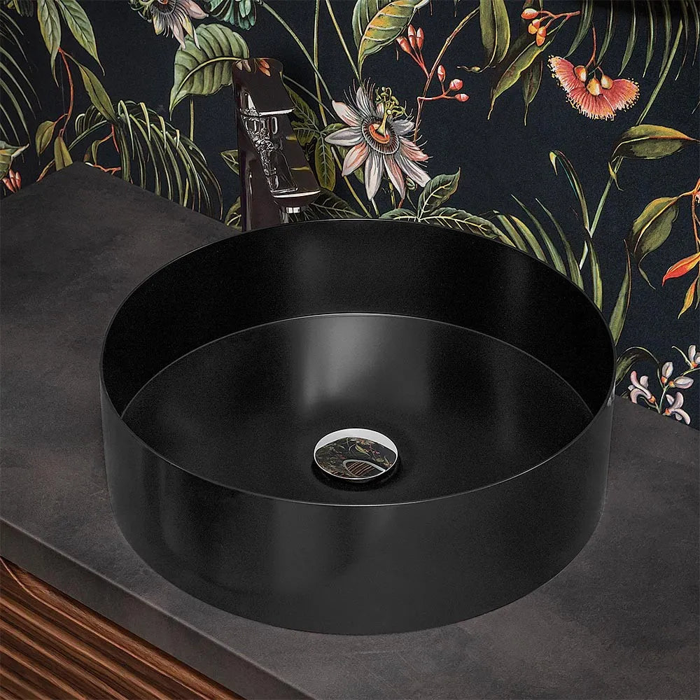 Lavabo da appoggio tondo 40 cm in acciaio inox nero opaco  Goya