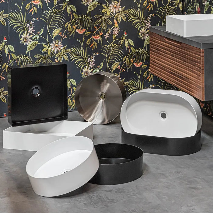 Lavabo da appoggio tondo 40 cm in acciaio inox nero opaco  Goya