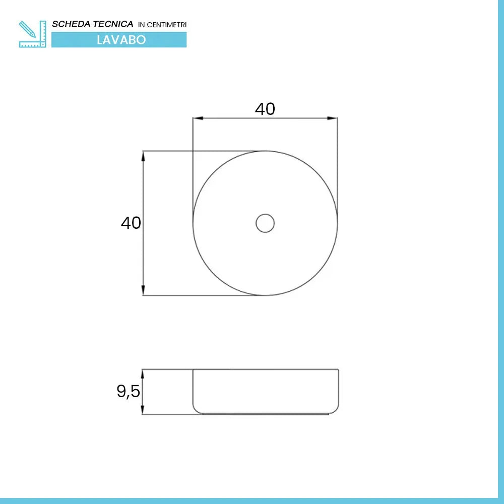 Lavabo da appoggio tondo 40 cm in acciaio inox satinato  Goya