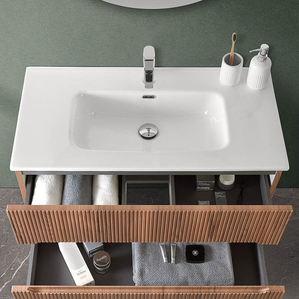 Lavabo da incasso 90x46 cm in ceramica bianco lucido