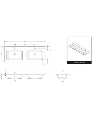 Lavabo doppio SPRING DEW RIHO 120x46 x1,5 cm in marmo