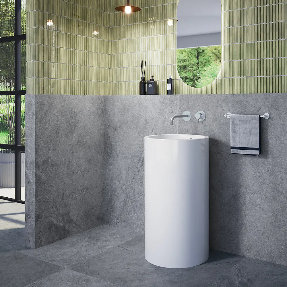 Lavabo freestanding tondo 46cm in ceramica bianco lucido con troppopieno | Baltico