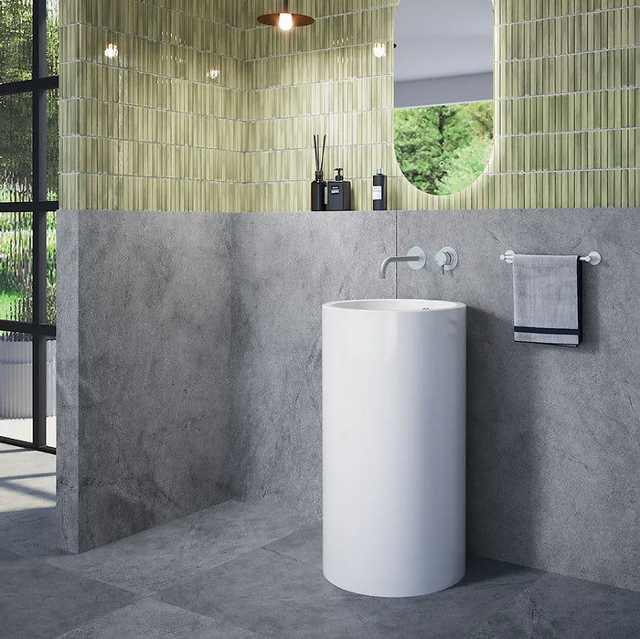 Lavabo freestanding tondo 46cm in ceramica bianco lucido con troppopieno | Baltico