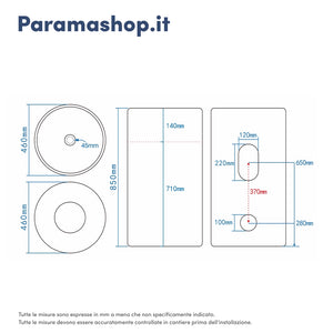 Lavabo freestanding tondo 46cm in ceramica bianco lucido con troppopieno | Baltico
