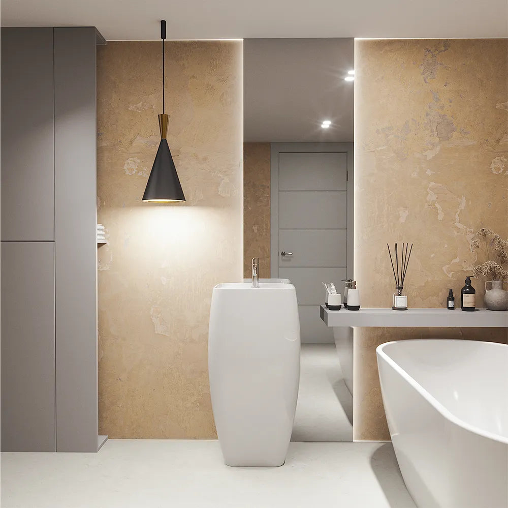 Lavabo freestanding diam. 47cm in ceramica bianco lucido con troppopieno | Bohai