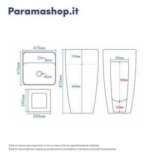 Lavabo freestanding diam. 47cm in ceramica bianco lucido con troppopieno | Bohai