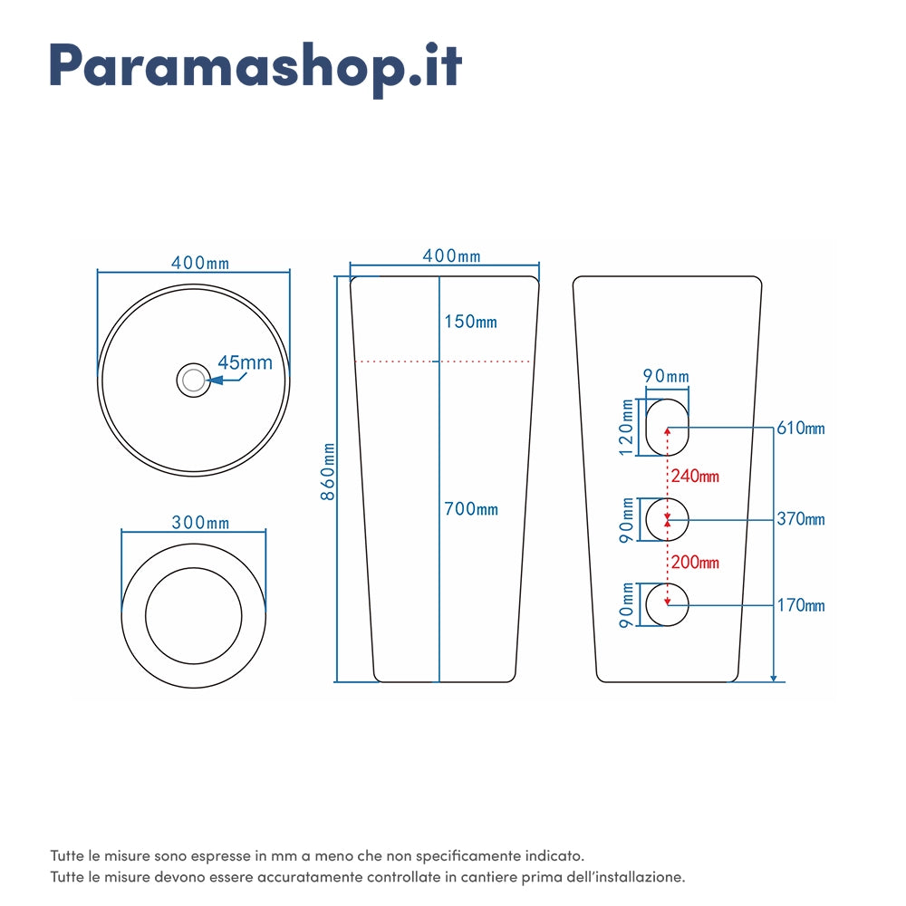 Lavabo freestanding tondo diam. 40cm in ceramica bianco lucido | Egeo
