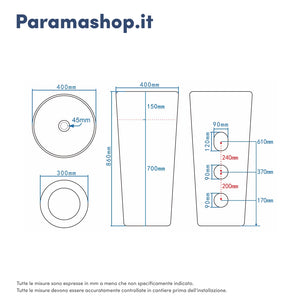 Lavabo freestanding tondo diam. 40cm in ceramica bianco lucido | Egeo