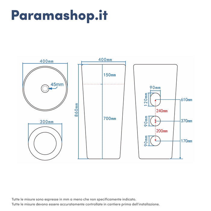 Lavabo freestanding tondo diam. 40cm in ceramica bianco lucido | Egeo