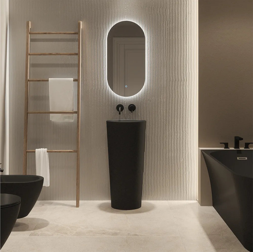 Lavabo freestanding tondo diam. 40cm in ceramica nero opaco | Egeo