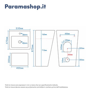 Lavabo freestanding 53x47cm in ceramica bianco lucido con troppopieno | Kara