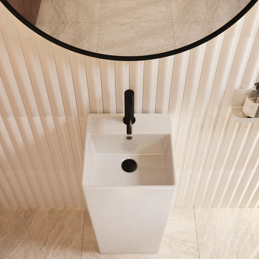 Lavabo freestanding 33x33cm in ceramica bianco lucido con troppopieno | Levante