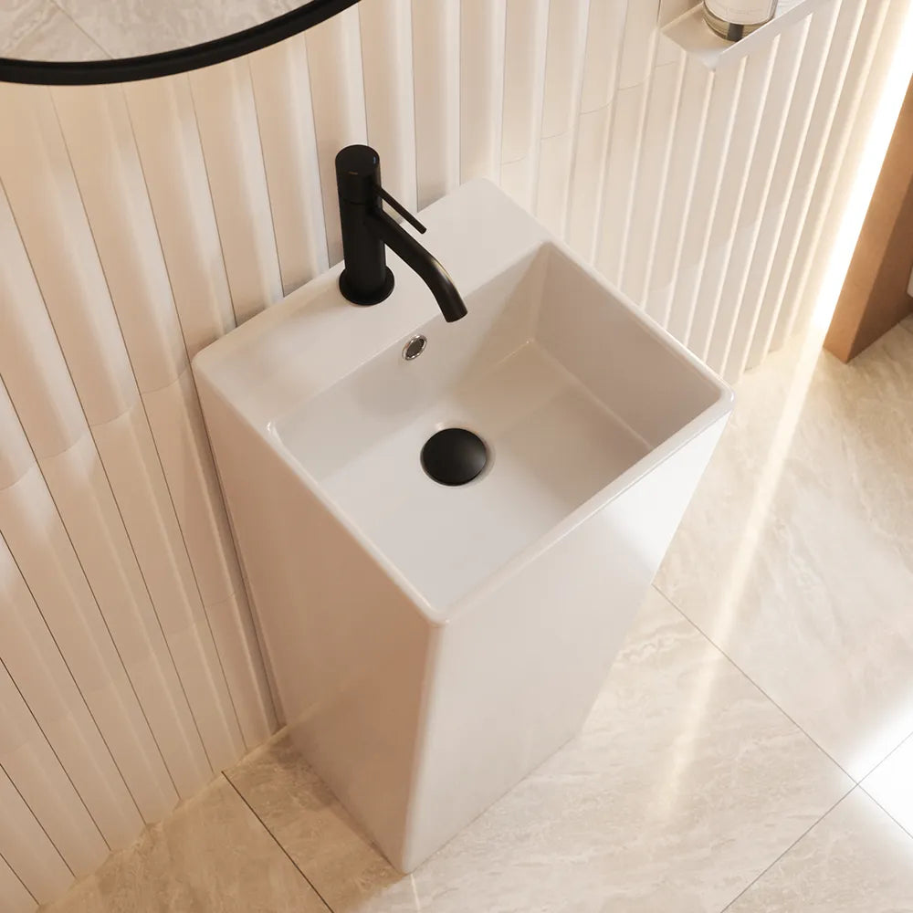 Lavabo freestanding 33x33cm in ceramica bianco lucido con troppopieno | Levante