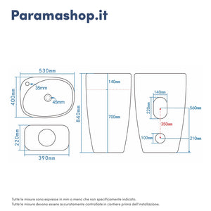 Lavabo freestanding 53x40cm in ceramica bianco lucido con troppopieno | Weddell