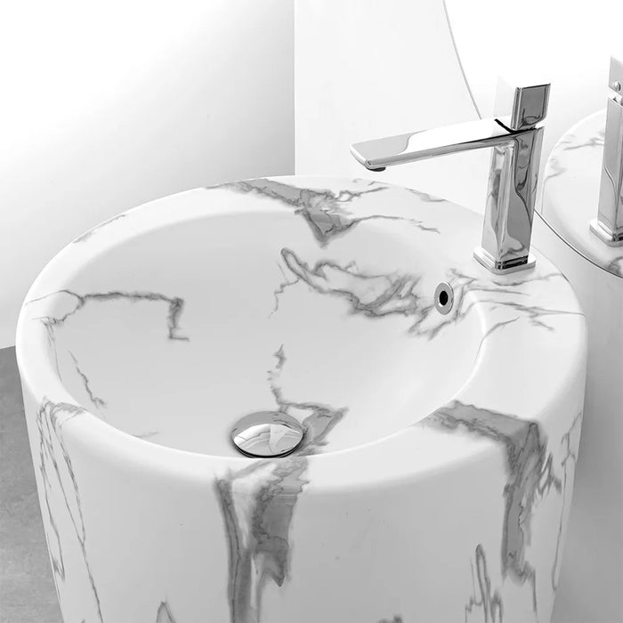 Lavabo freestanding da terra 50x85h cm effetto marmo bianco Tokyo