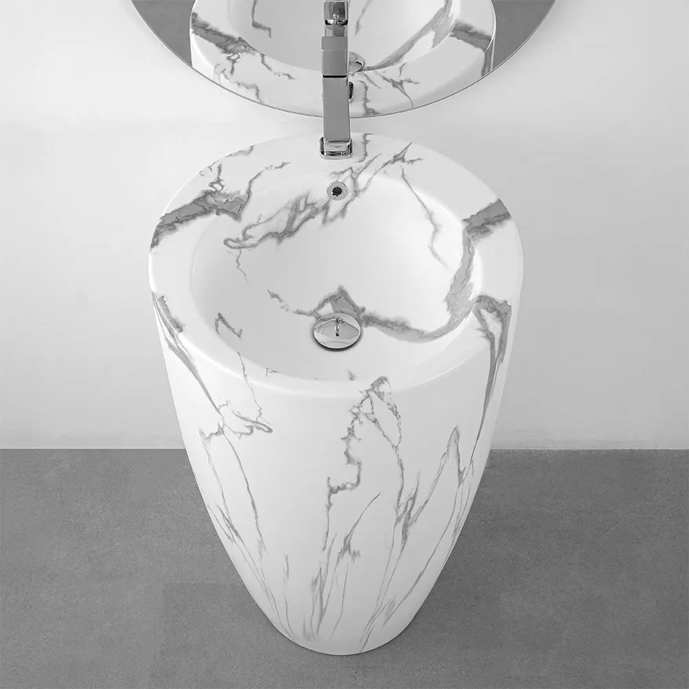 Lavabo freestanding da terra 50x85h cm effetto marmo bianco Tokyo