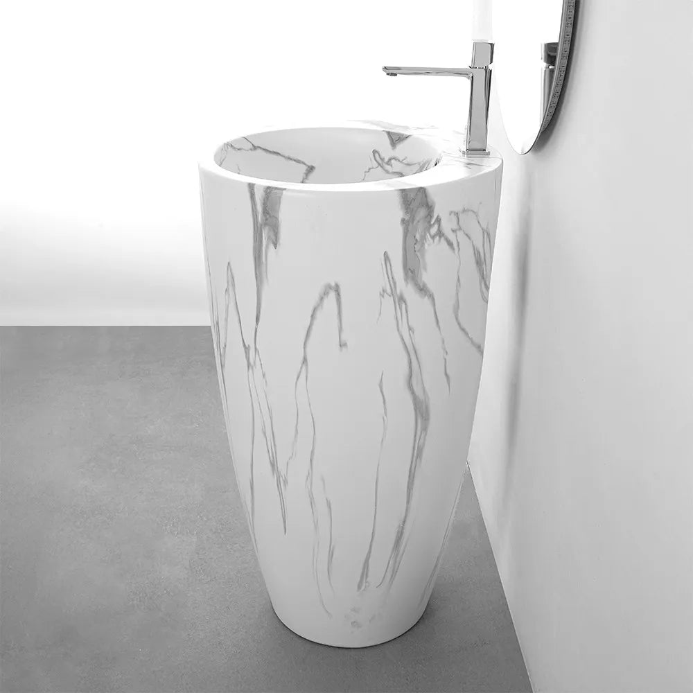 Lavabo freestanding da terra 50x85h cm effetto marmo bianco Tokyo