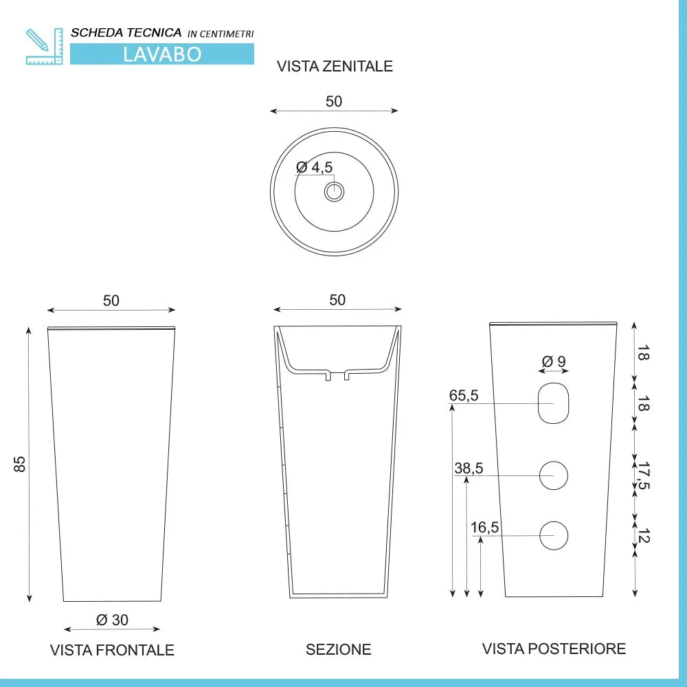 Lavabo freestanding da terra 50x85h cm effetto marmo bianco Tokyo