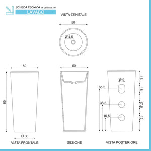 Lavabo freestanding da terra 50x85h cm effetto marmo bianco Tokyo