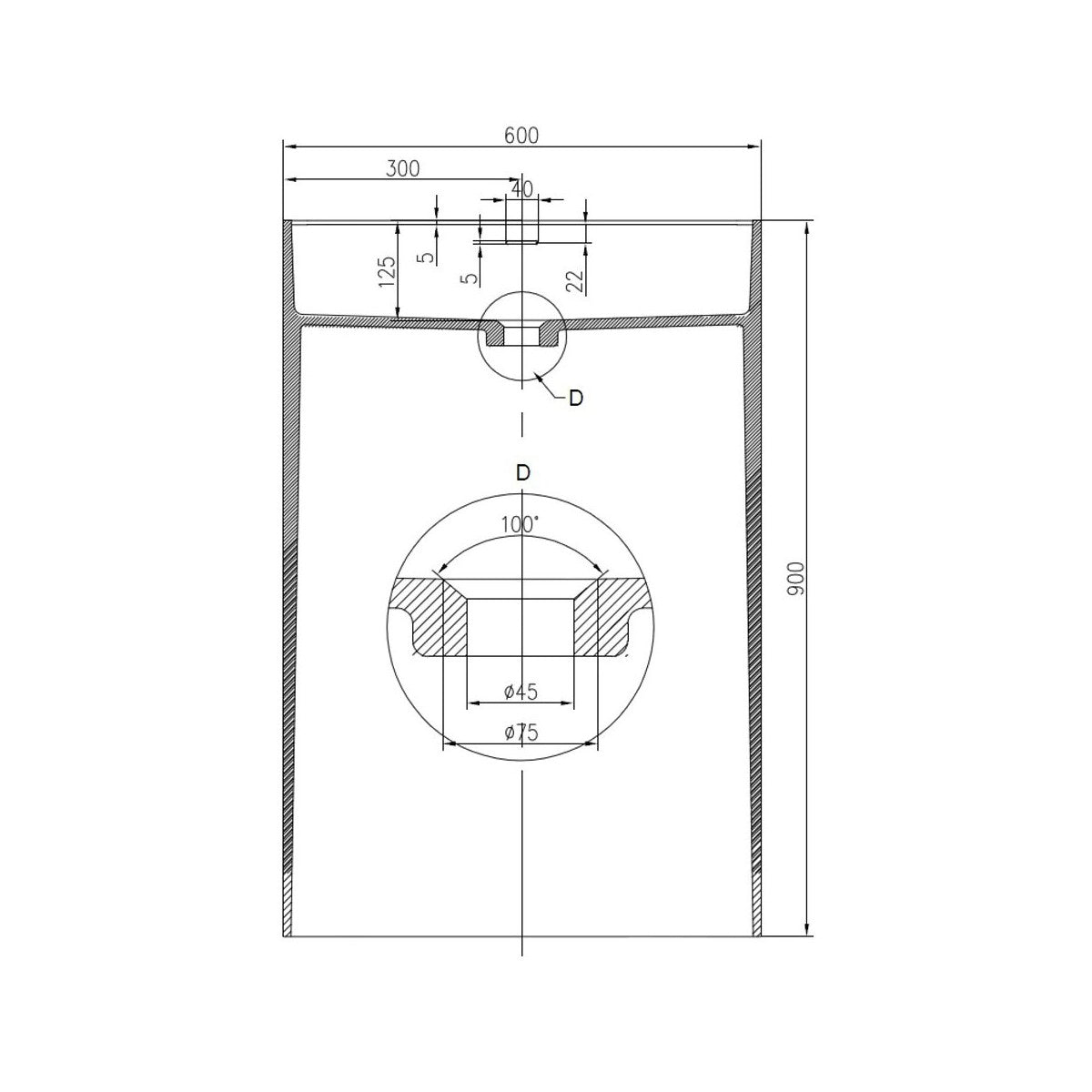 Lavabo freestanding in resina bianca stone