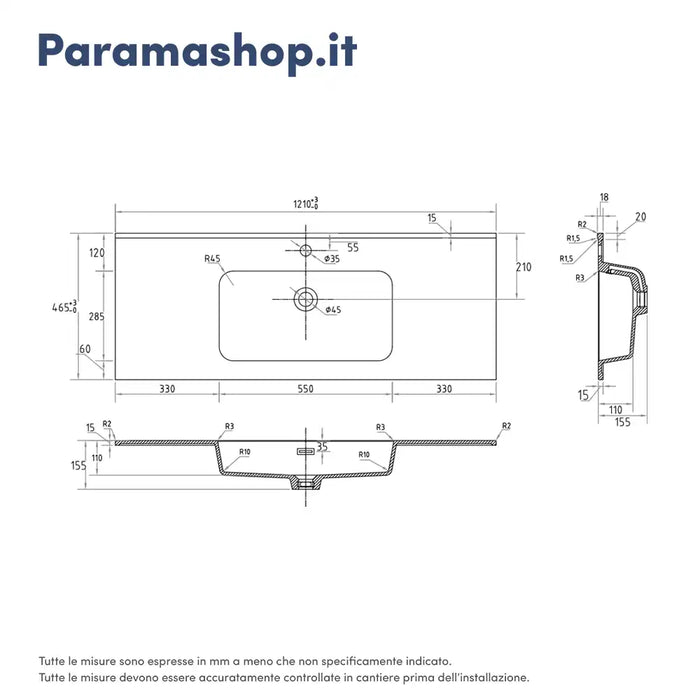 Lavabo da incasso 121x46cm in resina minerale | Vael