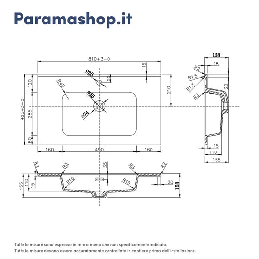 Mobile da bagno sospeso 80cm antracite lucido con lavabo e specchio | Jasper