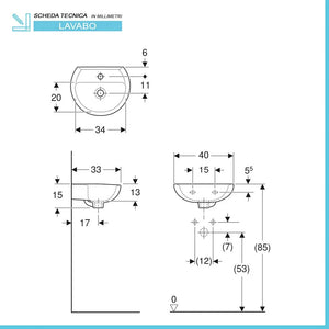 Lavabo sospeso 40 cm Geberit in ceramica lucida  Colibrì