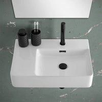 Lavabo sospeso 60x43 in ceramica lucida con ripiano a sinistra