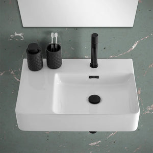 Lavabo sospeso 60x43 in ceramica lucida con ripiano a sinistra
