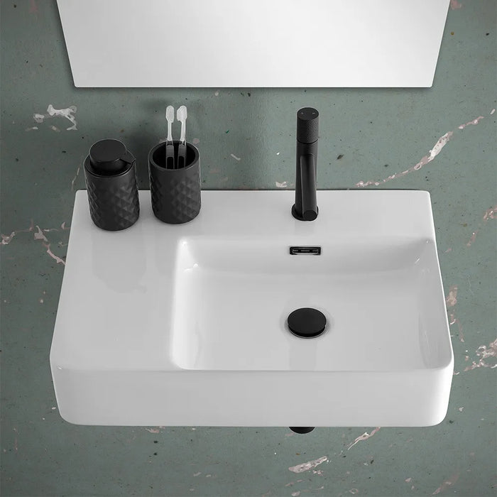 Lavabo sospeso 60x43 in ceramica lucida con ripiano a sinistra