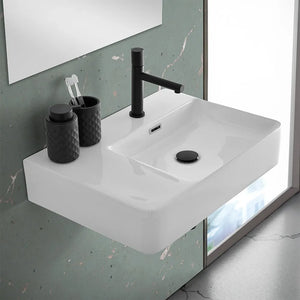 Lavabo sospeso 60x43 in ceramica lucida con ripiano a sinistra