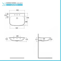 Lavabo bagno sospeso 65 cm in ceramica bianco lucido Rak Origin