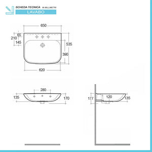 Lavabo bagno sospeso 65 cm in ceramica bianco lucido Rak Origin