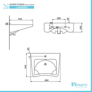 Lavabo sospeso 65 cm per disabili con fissaggio senza staffe