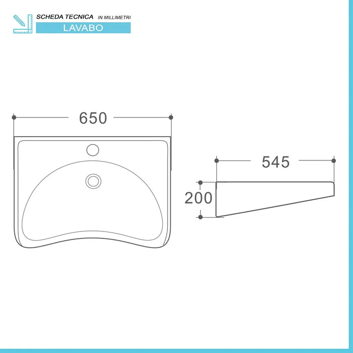 Lavabo sospeso 65 cm per persone anziane con fissaggi inclusi Comfort