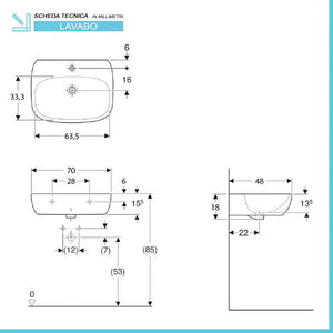 Lavabo sospeso 70 cm Geberit bianco lucido monoforo  Fantasia