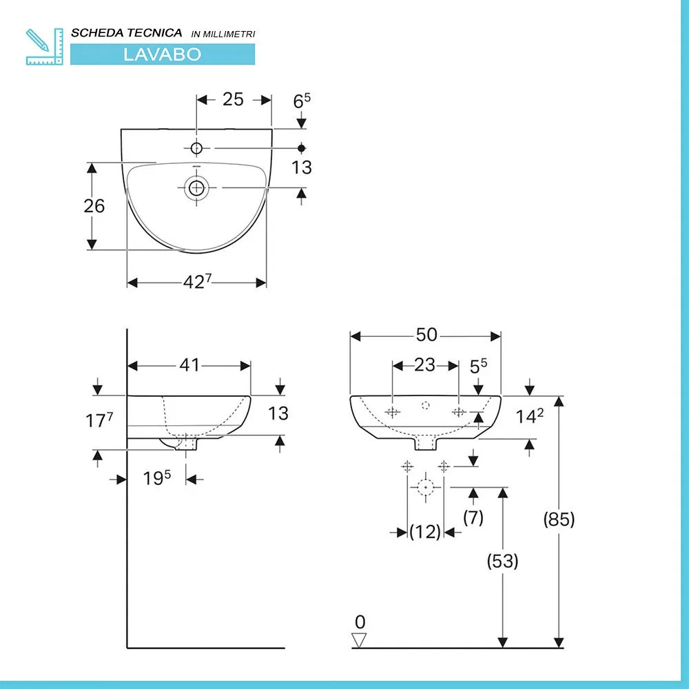 Lavabo sospeso Geberit 50 cm in ceramica bianco  Selnova