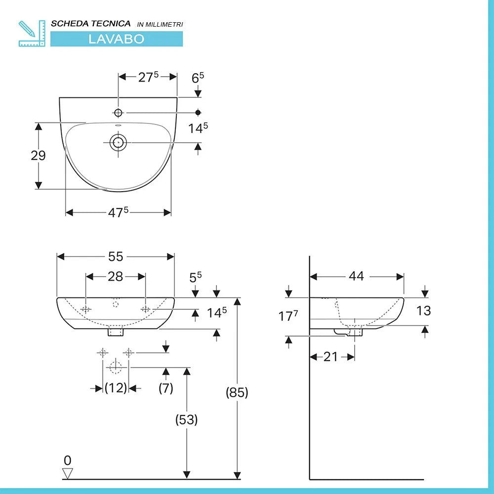 Lavabo sospeso Geberit 55 cm in ceramica bianco  Selnova