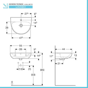 Lavabo sospeso Geberit 55 cm in ceramica bianco  Selnova
