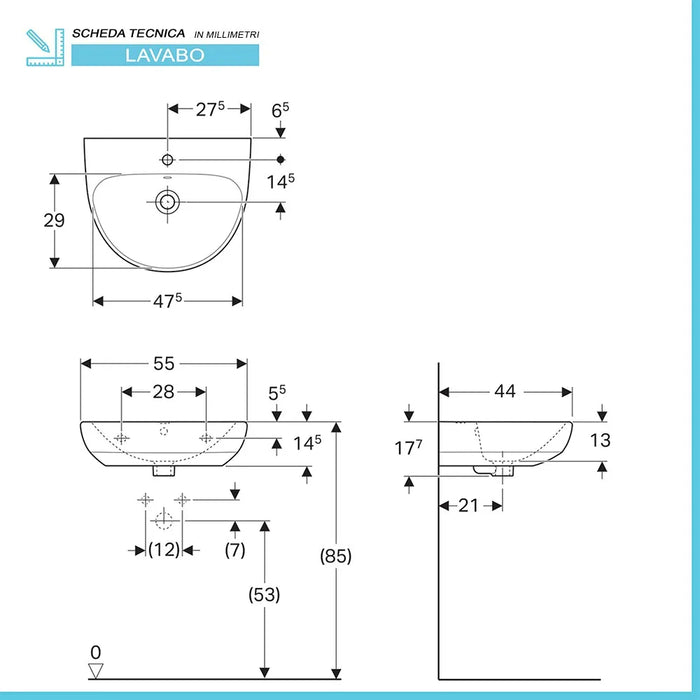 Lavabo sospeso Geberit 55 cm in ceramica bianco  Selnova