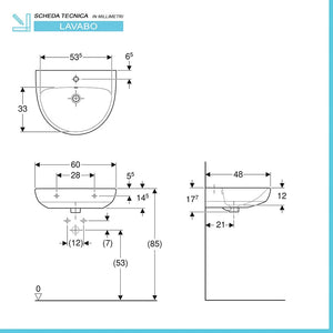 Lavabo sospeso Geberit 60 cm in ceramica bianco  Selnova