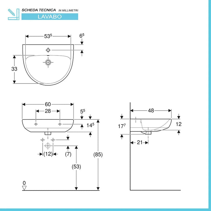 Lavabo sospeso Geberit 60 cm in ceramica bianco  Selnova