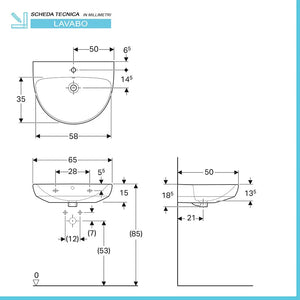 Lavabo sospeso Geberit 65 cm in ceramica bianco  Selnova