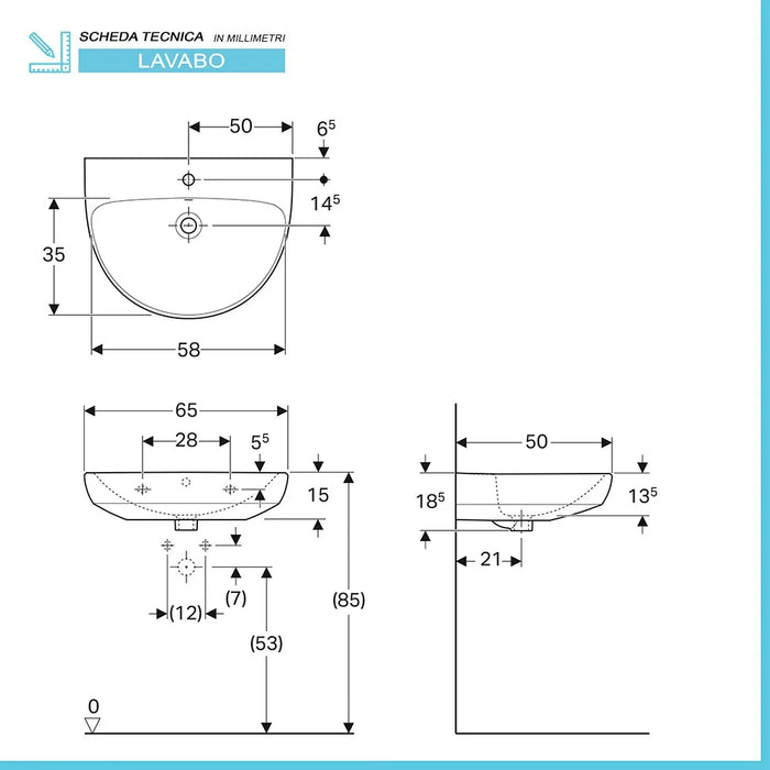 Lavabo sospeso Geberit 65 cm in ceramica bianco  Selnova