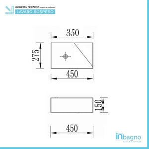Lavabo sospeso in ceramica 45x27,5 cm bianco lucido sinistro
