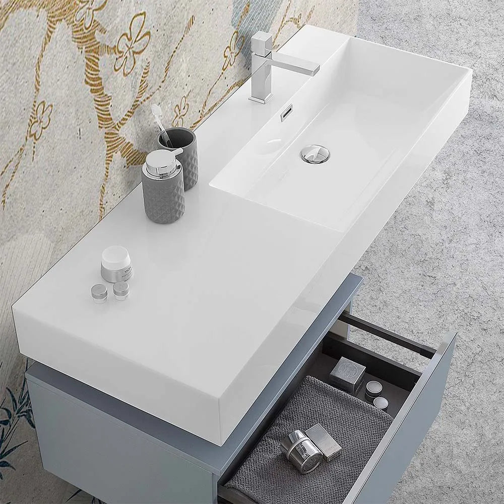 Lavabo sospeso in resina 120 cm vasca destra bianco lucido  Loto