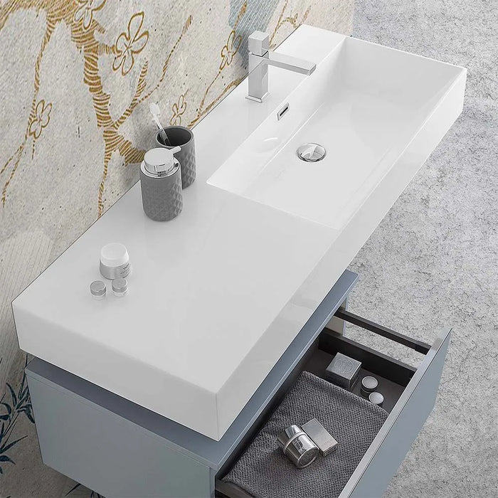 Lavabo sospeso in resina 120 cm vasca destra bianco lucido  Loto