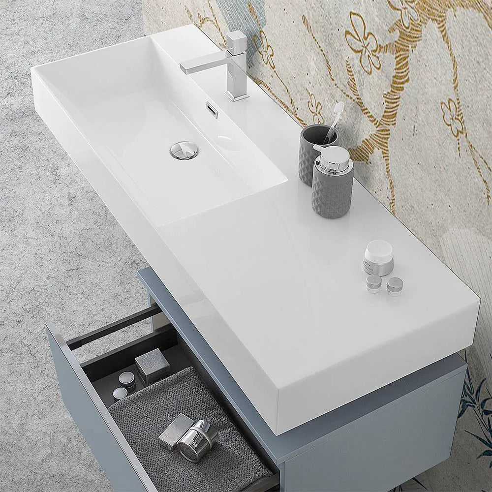 Lavabo sospeso in resina 120 cm vasca sinistra bianco lucido  Loto