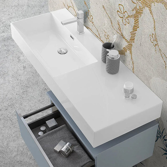 Lavabo sospeso in resina 120 cm vasca sinistra bianco lucido  Loto